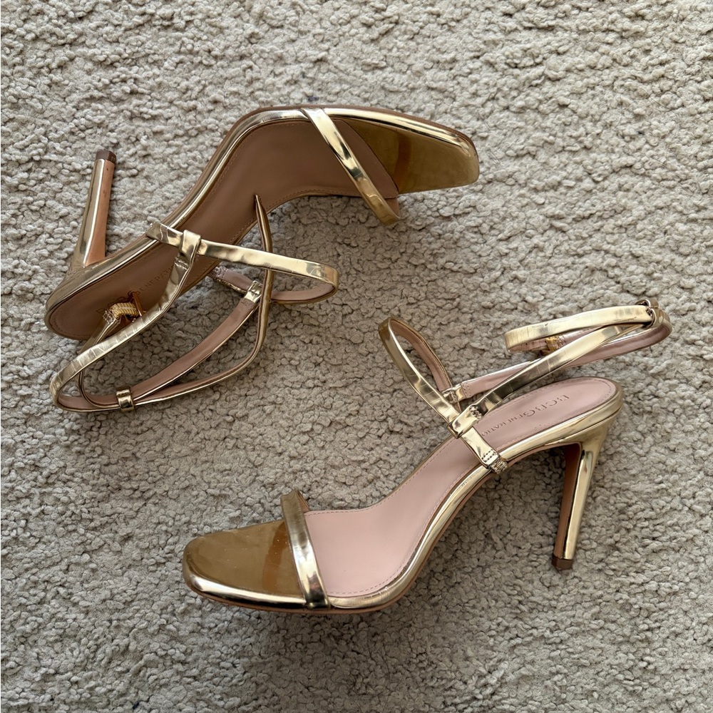 BCBGeneration Gold Strappy Heels - Size 7.5/8